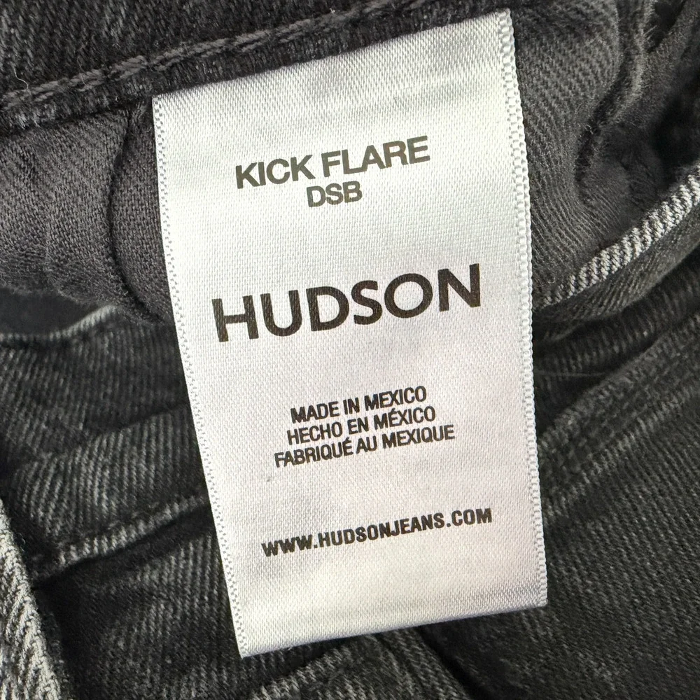 Hudson Walker Kick Flare Jeans Men 32x35 Black Destructed Distressed Denim Zip
